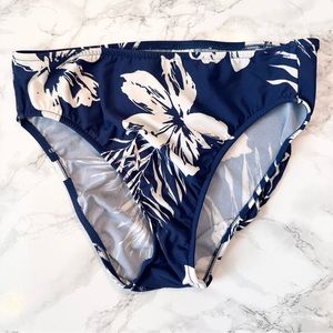 Venus | High Waist Navy Blue Hibiscus Swim Bottoms